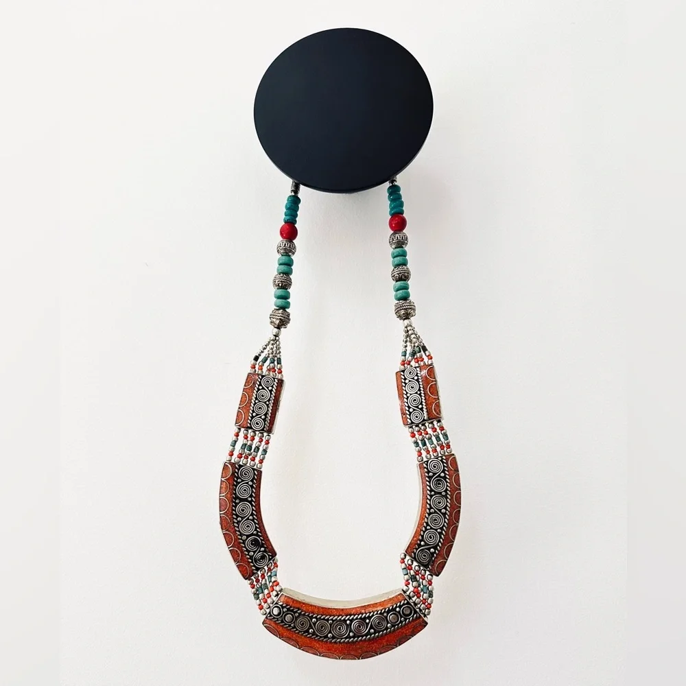 Turquoise and Coral Silver Tibetan Antique Look Necklace Jewelry Beads NEW - Picture 4 of 4